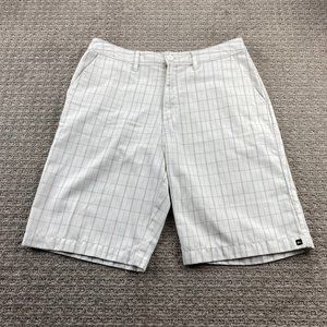 QUIKSILVER Shorts Men 34 White Blue Brown Plaid Short Pants Chino Casual Golf